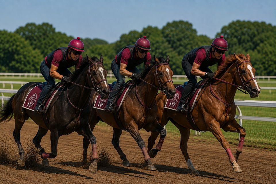 3頭で併走する競走馬の調教イメージ